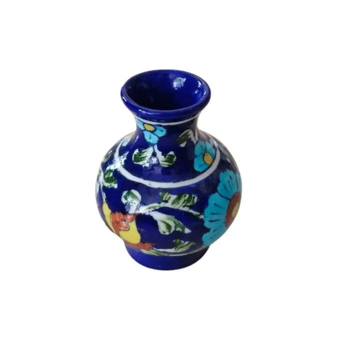 Artisan Blue Pottery Miniature Vase | Hand-Painted Floral Decor   Pottery
