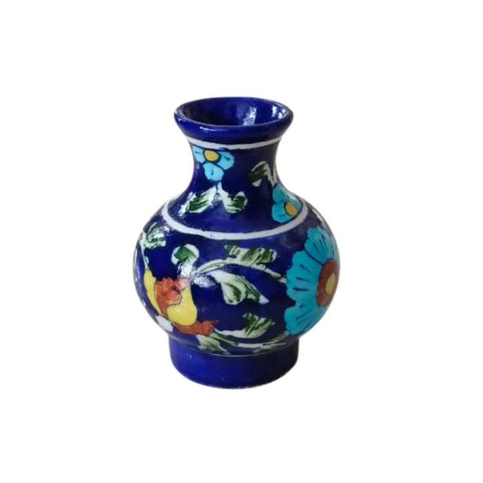 Artisan Blue Pottery Miniature Vase | Hand-Painted Floral Decor   Pottery