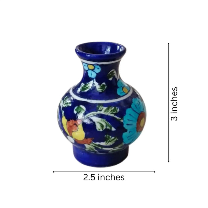 Artisan Blue Pottery Miniature Vase | Hand-Painted Floral Decor   Pottery