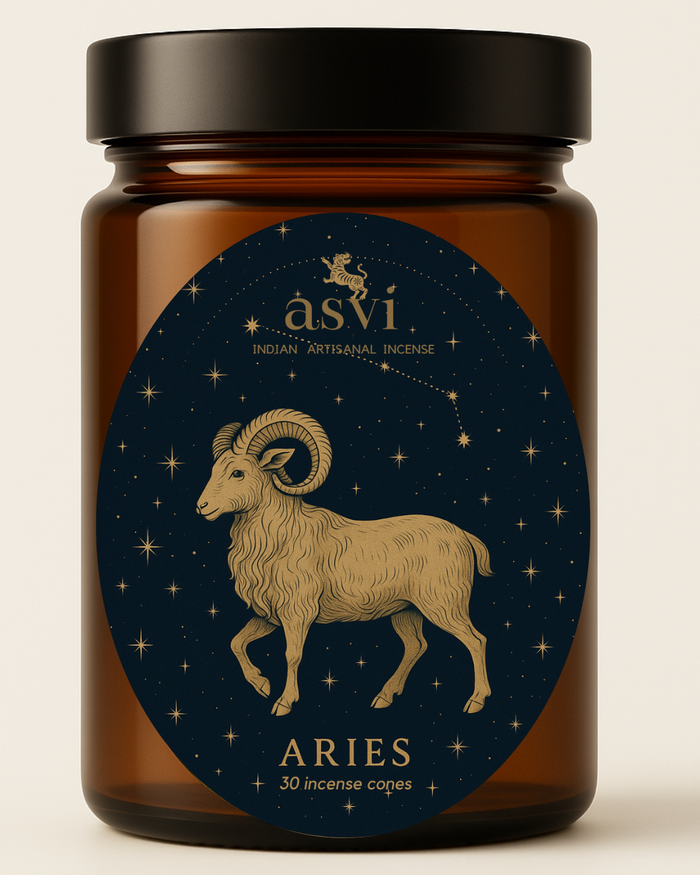 Ayurvedic Zodiac incense cones for Aries, specially formulated with frankincense, cinnamon, and sandalwood.