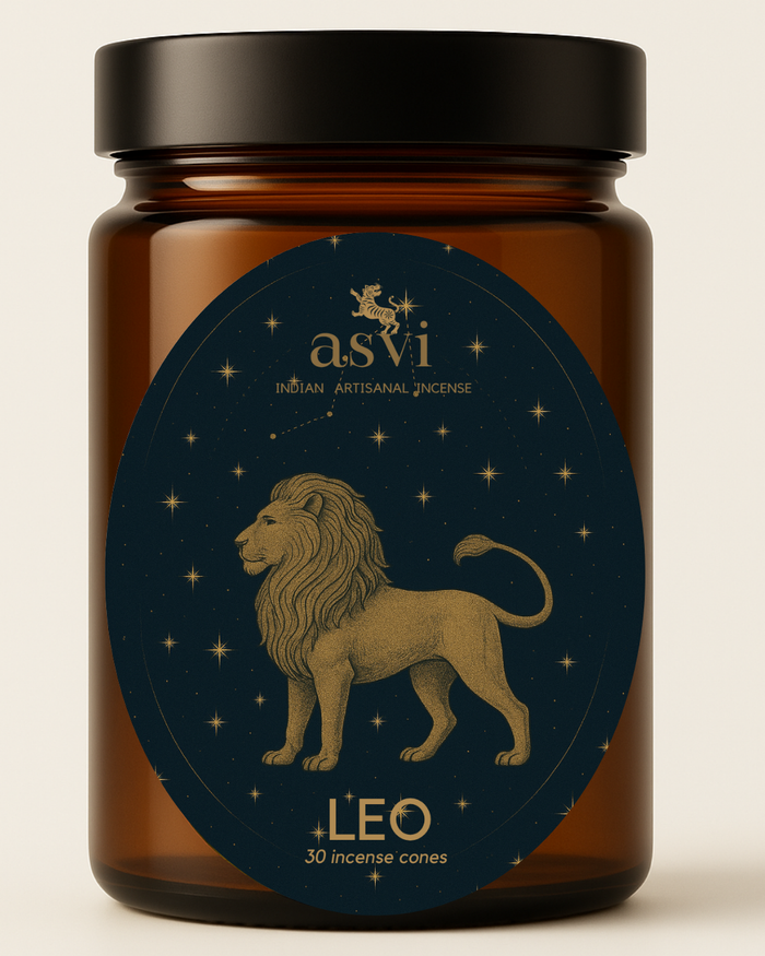 Ayurvedic Zodiac incense cones for Leo, an empowering blend of Frankincense, Citrus, and Patchouli for the sign of the Sun.