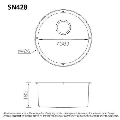 Bass Round Bowl Kitchen Sink 428mm Sinks Arova