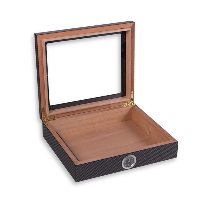 Carbon Fiber Design 20 Cigar Humidor with Glass Viewing Top and Cedar Lining