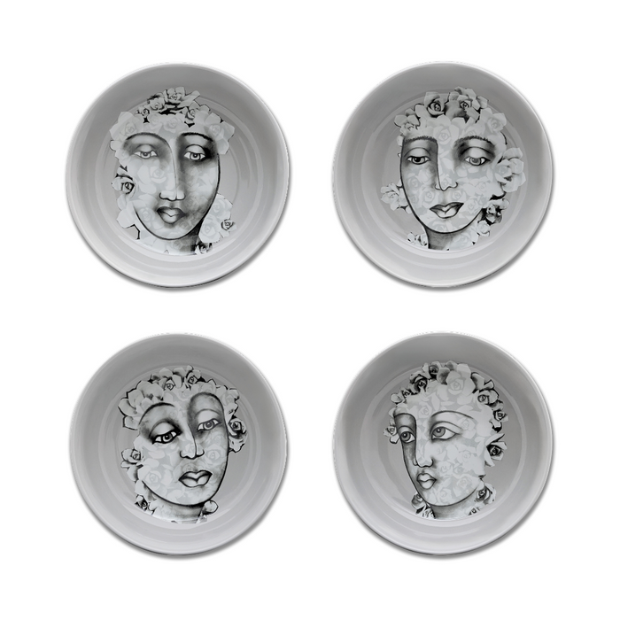 CEREAL / SOUP BOWL SET OF 4 - succulent faces