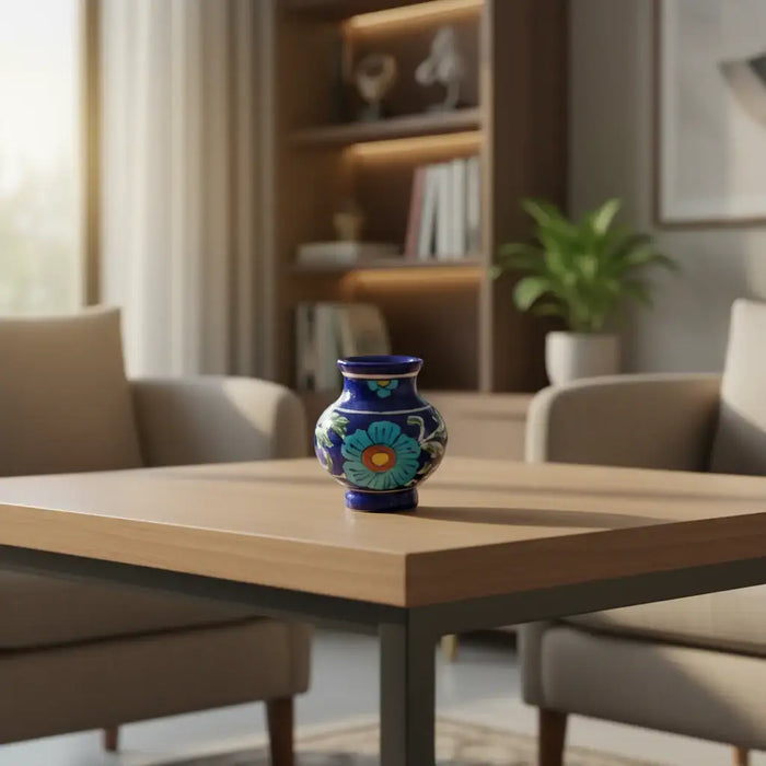 Charming Blue Pottery Mini Vase | Hand-Painted Large Blue Floral   Pottery