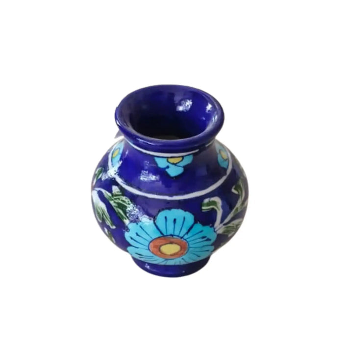Charming Blue Pottery Mini Vase | Hand-Painted Large Blue Floral   Pottery
