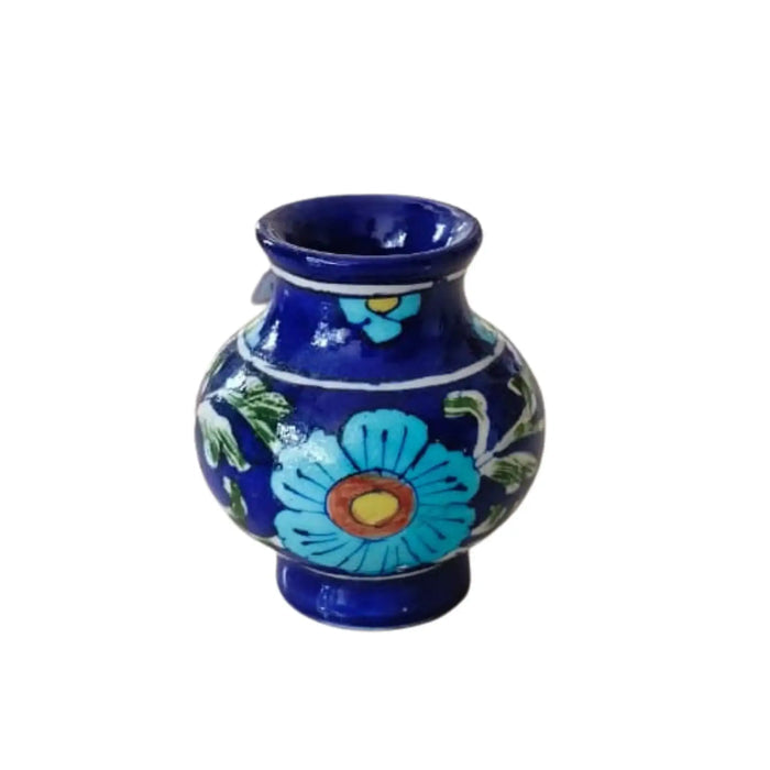 Charming Blue Pottery Mini Vase | Hand-Painted Large Blue Floral   Pottery