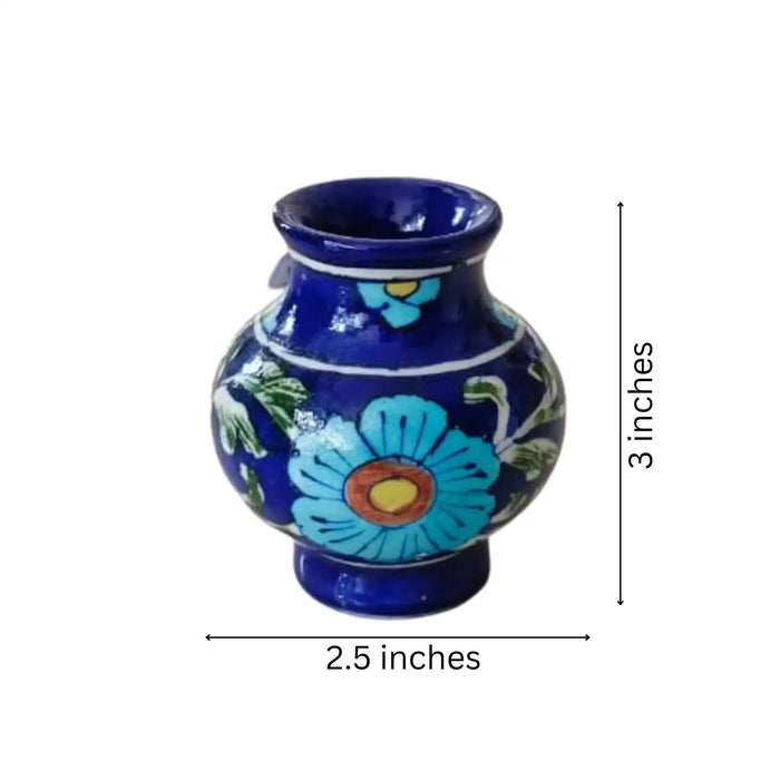 Charming Blue Pottery Mini Vase | Hand-Painted Large Blue Floral   Pottery
