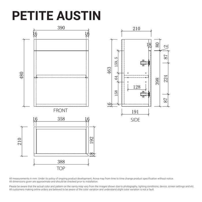 Petite Austin 390mm Small Bathroom Vanity Matte White Vanities Arova