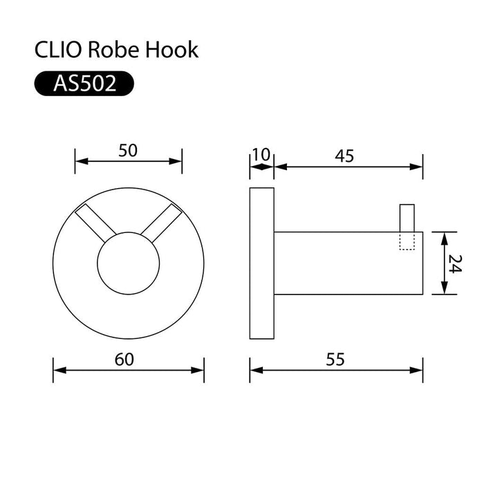 Clio Double Robe Hook Matte Black Accessories Arova