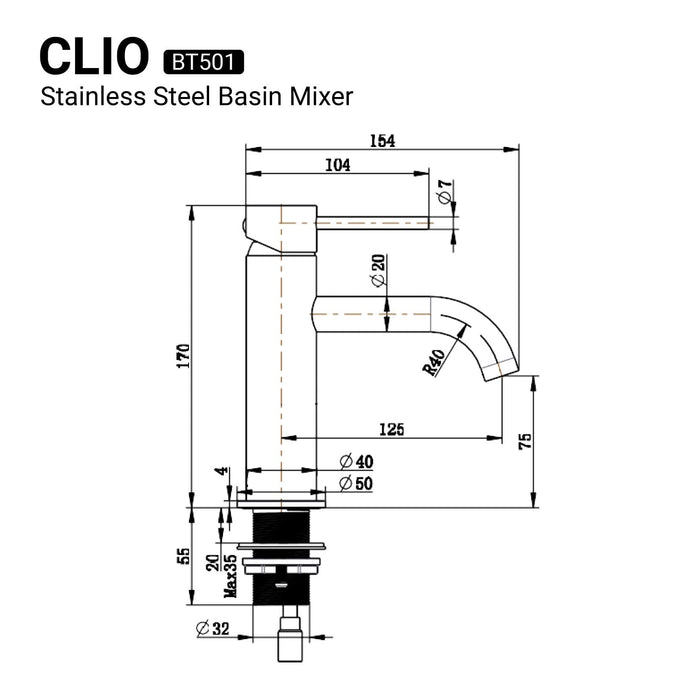 CLIO Round Basin Mixer Brushed Nickel Tapware Arova