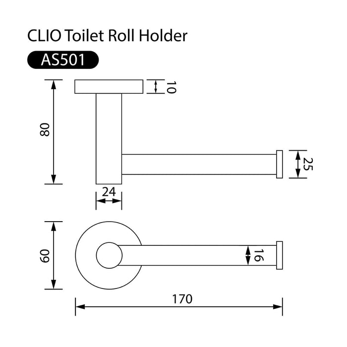 Clio Toilet Roll Holder Stainless Steel Chrome Accessories Arova