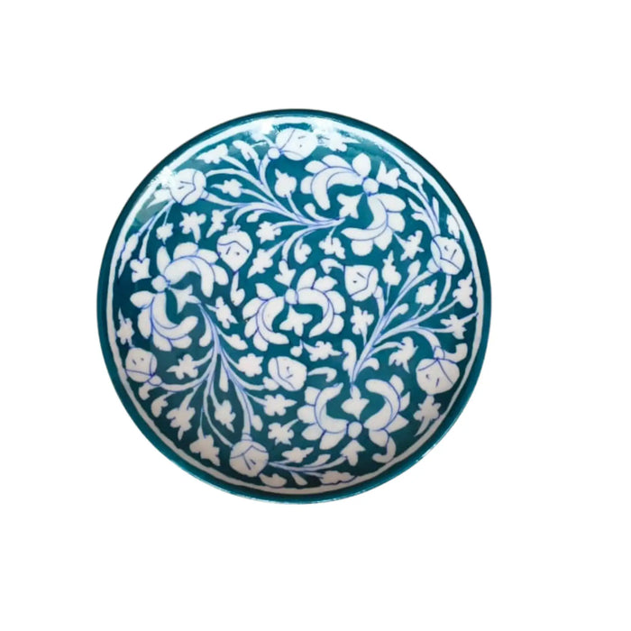 Hand-Painted Teal Blue Pottery Floral Wall Plate   Pottery