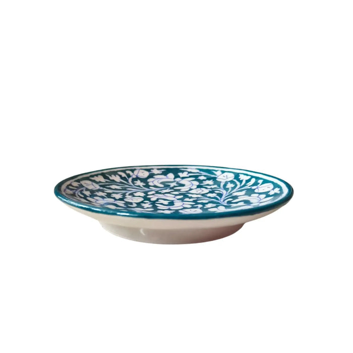 Hand-Painted Teal Blue Pottery Floral Wall Plate   Pottery