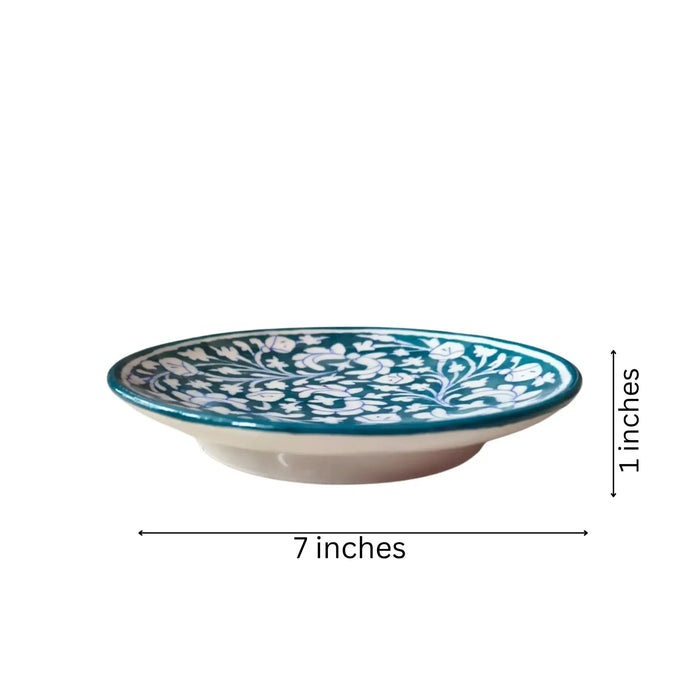 Hand-Painted Teal Blue Pottery Floral Wall Plate   Pottery