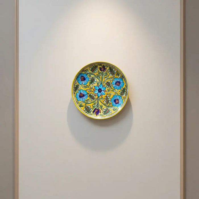 Handcrafted Blue Pottery Wall Plate –  Quartz Artwork | Floral Wall Décor   Pottery