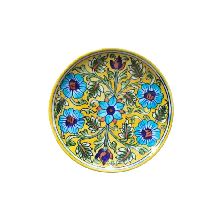 Handcrafted Blue Pottery Wall Plate –  Quartz Artwork | Floral Wall Décor   Pottery