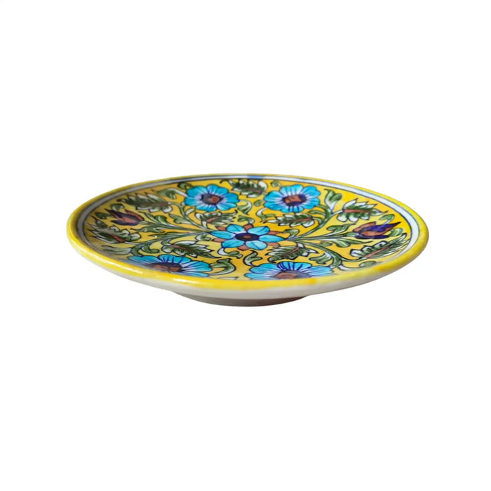 Handcrafted Blue Pottery Wall Plate –  Quartz Artwork | Floral Wall Décor   Pottery