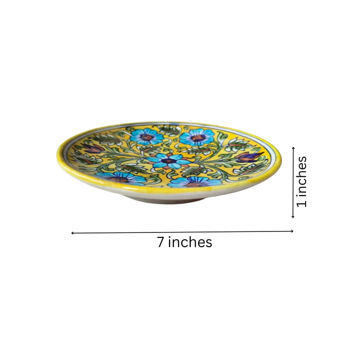 Handcrafted Blue Pottery Wall Plate –  Quartz Artwork | Floral Wall Décor   Pottery