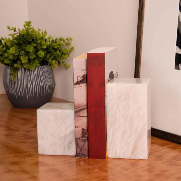 Hathaway White Marble Cube Design Bookends