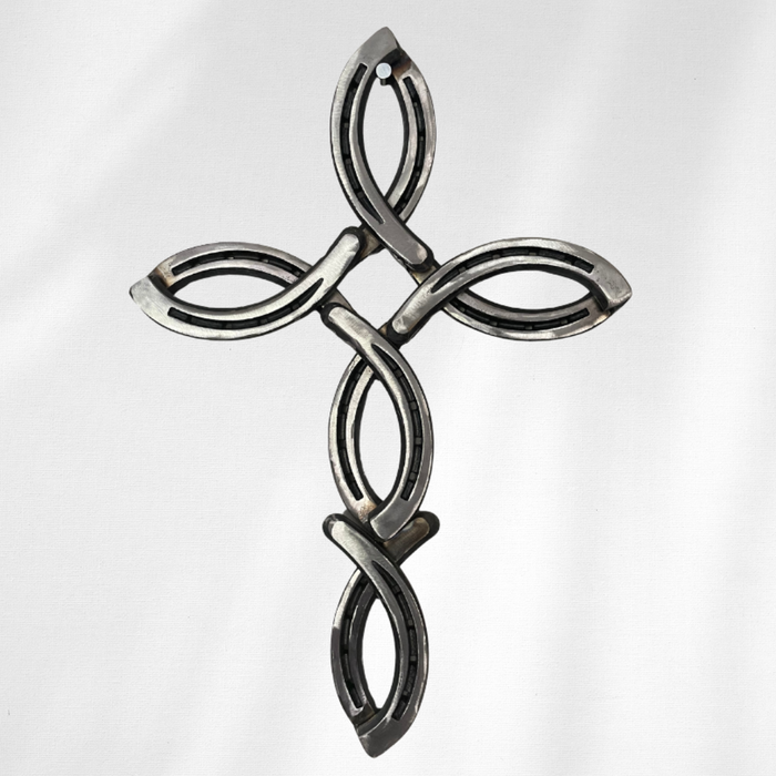 Horseshoe Ichthus Cross – Handmade Metal Wall Cross – Christian Wall Art – Faith Home Décor