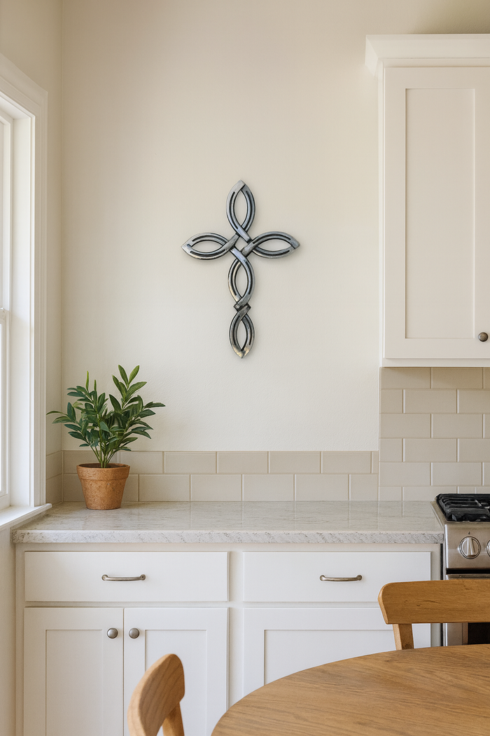 Horseshoe Ichthus Cross – Handmade Metal Wall Cross – Christian Wall Art – Faith Home Décor