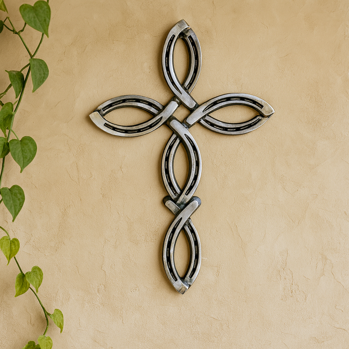Horseshoe Ichthus Cross – Handmade Metal Wall Cross – Christian Wall Art – Faith Home Décor