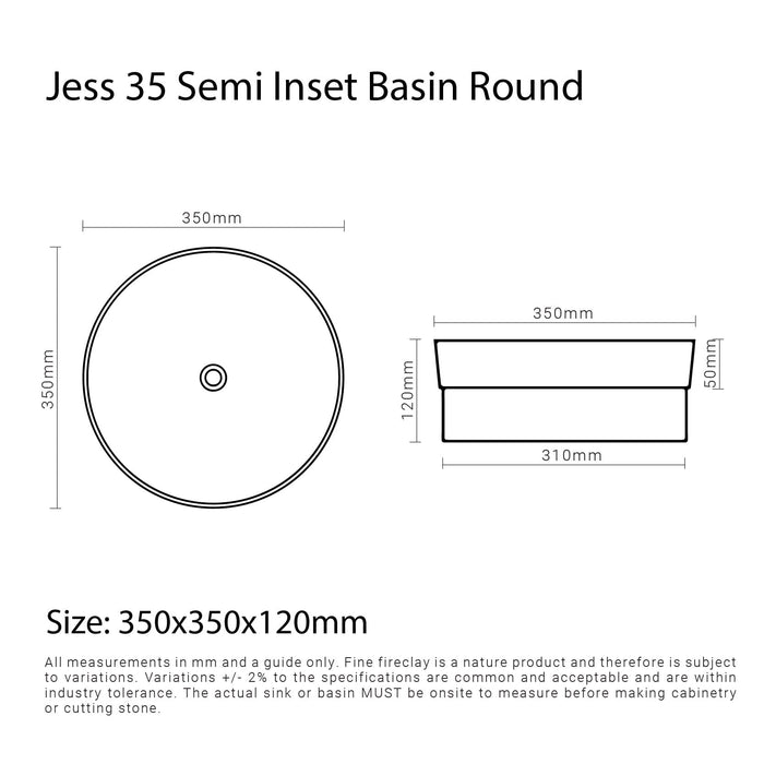 Jess 35 Inset Basin Round Gloss White Basins Arova