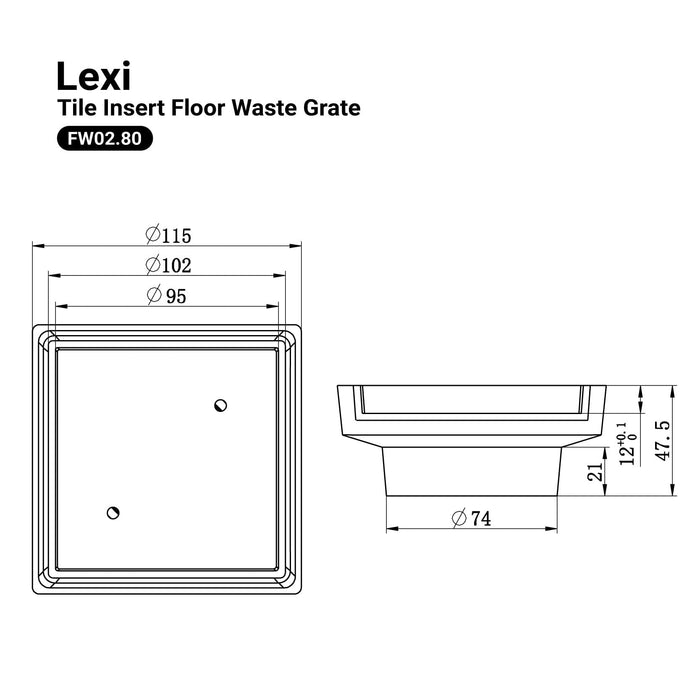 Lexi Square Tile Insert Floor Waste Grate Gunmetal Arova