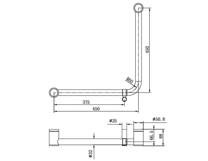 MECCA CARE 32MM AMBULANT 90 DEGREE BENT TUBE GRAB RAIL 450X450MM MATTE BLACK NRCR3290DMB Accessories Nero