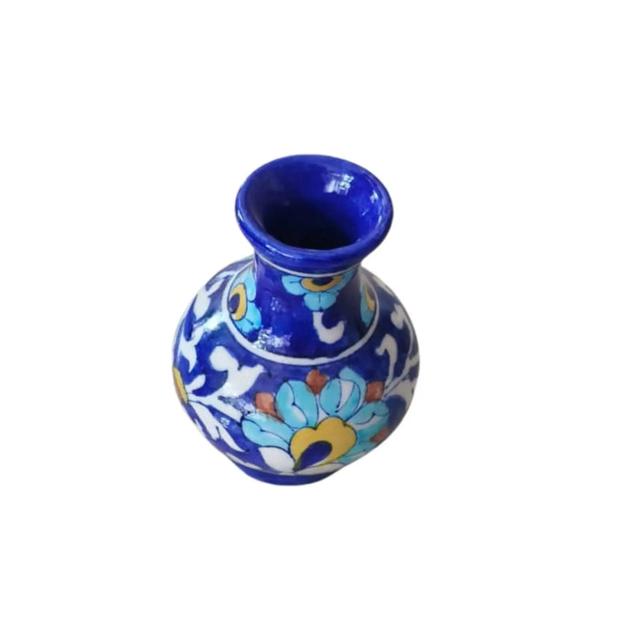 Miniature Blue Pottery Floral Vase | Hand-Painted Decorative Accent   Pottery
