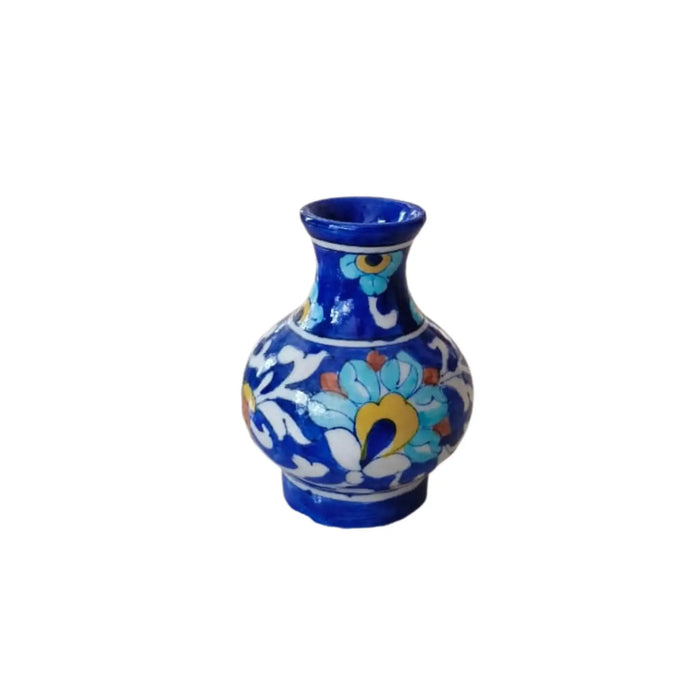 Miniature Blue Pottery Floral Vase | Hand-Painted Decorative Accent   Pottery