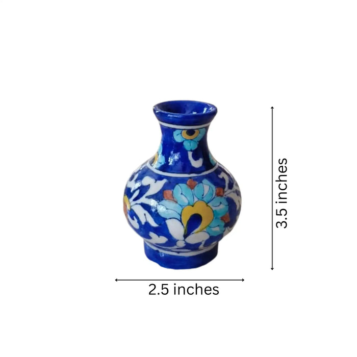 Miniature Blue Pottery Floral Vase | Hand-Painted Decorative Accent   Pottery