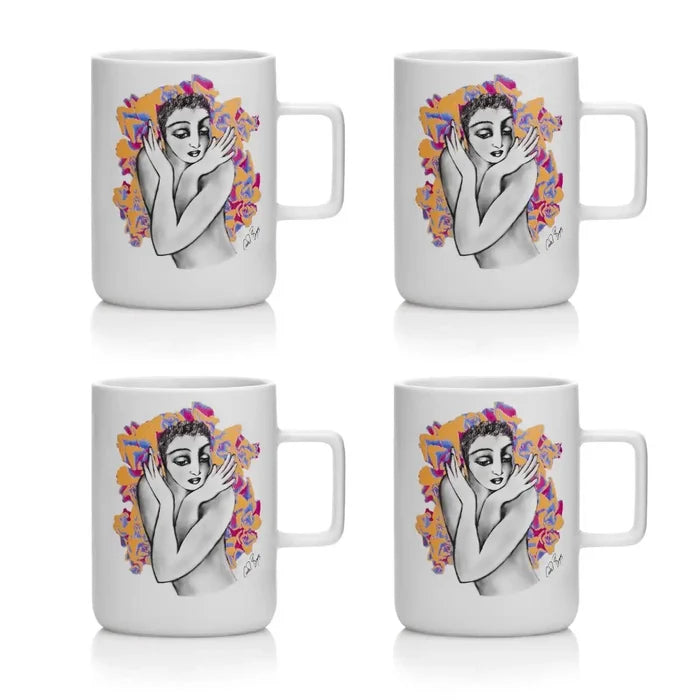 MUG SET OF 4 - pop art flutter