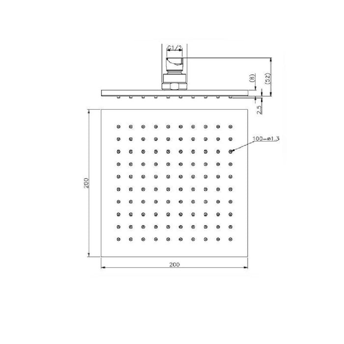 Nero 200mm Square Shower Head Matt Black showers Nero