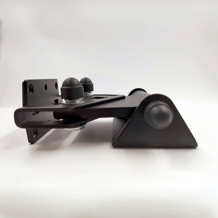 Perlisten Wall Bracket for R/S/A Series Speakers, Black, three-quarter view facing right with wall plate at left