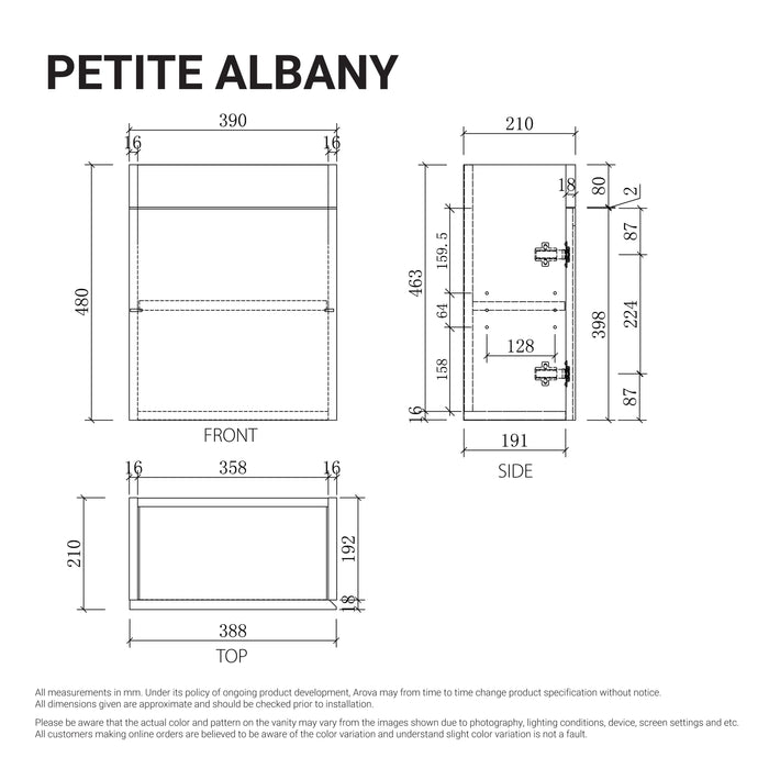 Petite Albany 390mm Oak Timber Small Bathroom Vanity Vanities Arova