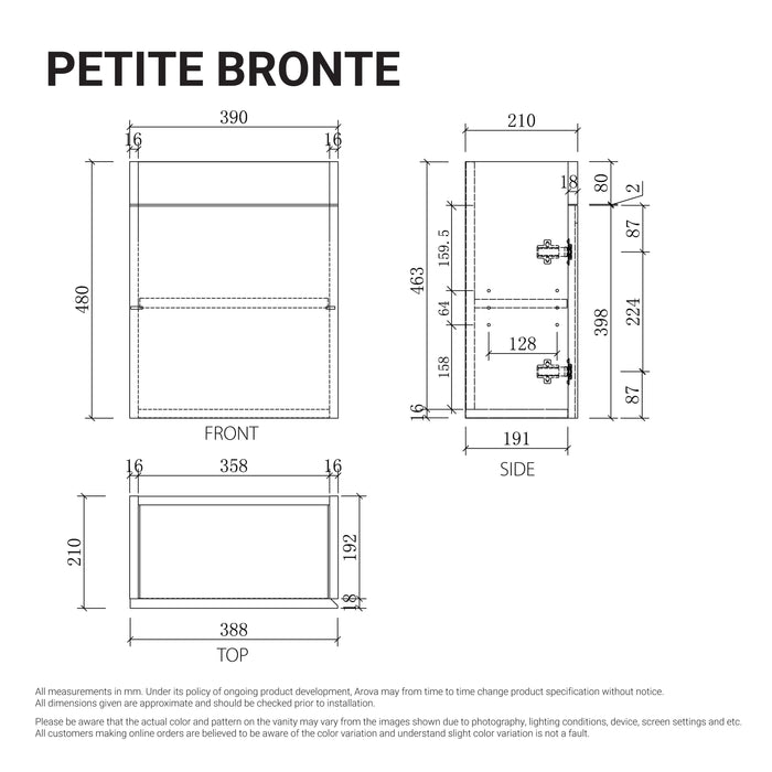 Petite Bronte 390mm Small Bathroom Vanity Matte White Vanities Arova