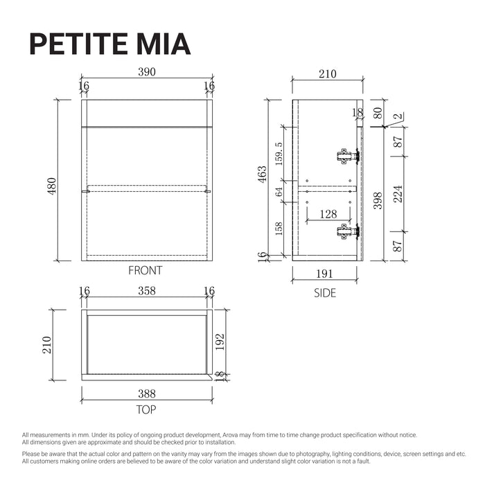 Petite Mia 390mm Small Bathroom Vanity Gloss White Vanities Arova