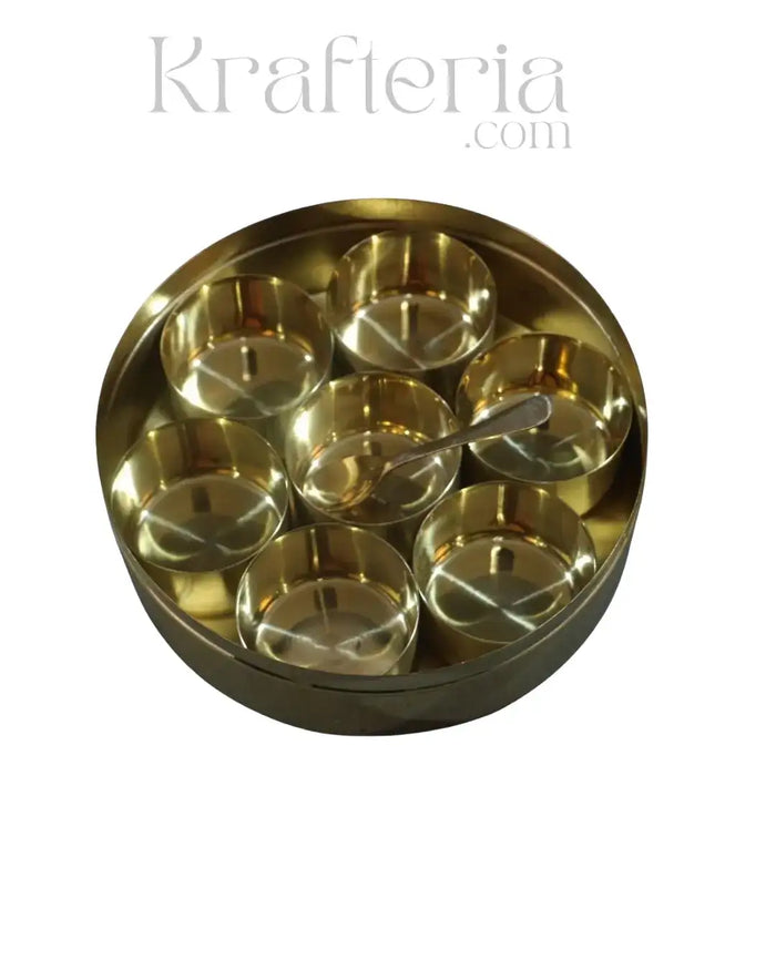 Pure Brass Spice Container for Kitchen – Vintage Indian Masala Dabba   Brass Ware