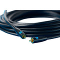 REL Commander™ .1/LFE Subwoofer Cable, Black, RCA connector close-up with coiled cable