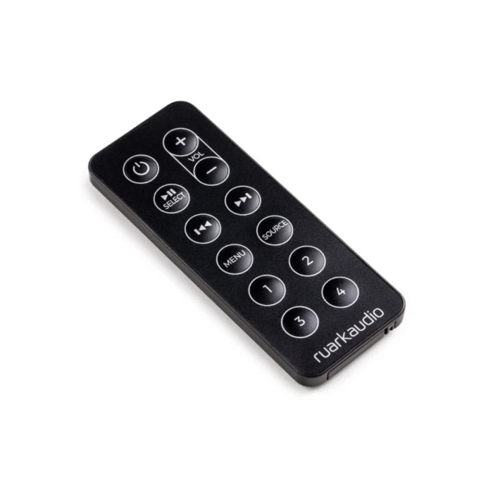 Ruark Audio Remote Control for R1 MK4 Bluetooth Radio, Black, three-quarter view facing right