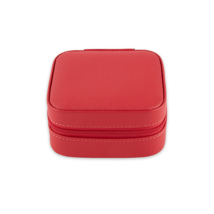 Small Red Leather Travel Jewelry Case with Zipper Closure