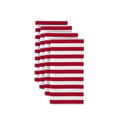 A set of six Red Striped Linen napkins featuring traditional handblock printing on premium natural fabric