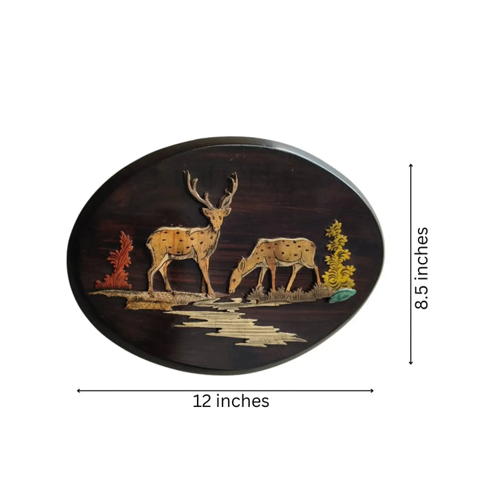 Tranquil Deer Silhouette – Handcrafted Oval Rosewood Inlay Artwork   Inlay Art