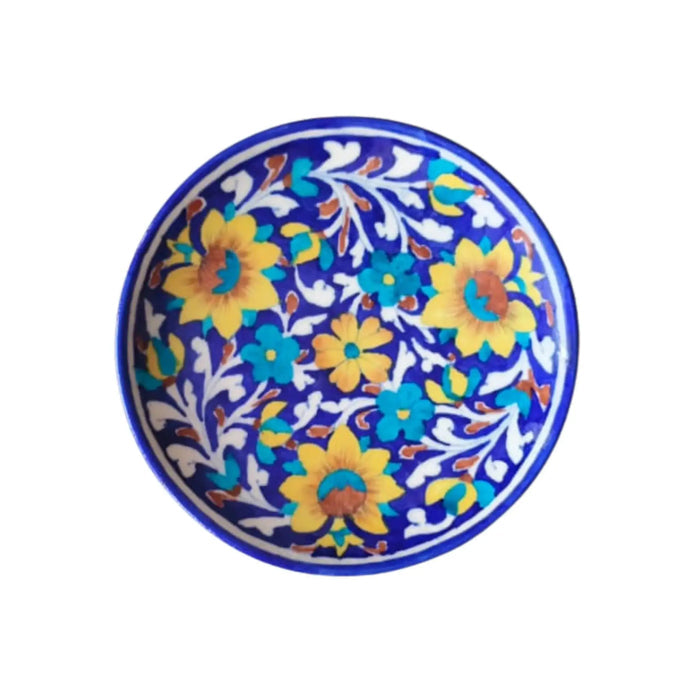 Vibrant Blue Pottery Floral Wall Plate | Yellow & Blue Quartz  Ceramic Wall Art   Pottery
