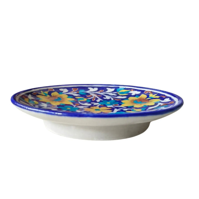 Vibrant Blue Pottery Floral Wall Plate | Yellow & Blue Quartz  Ceramic Wall Art   Pottery