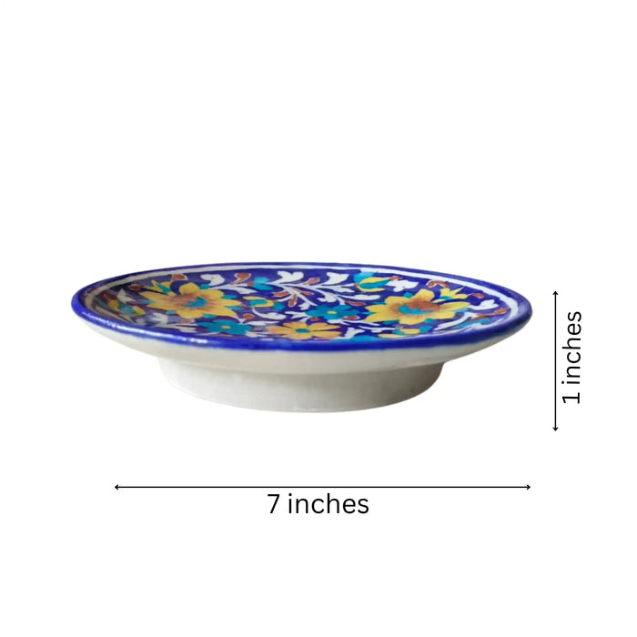 Vibrant Blue Pottery Floral Wall Plate | Yellow & Blue Quartz  Ceramic Wall Art   Pottery