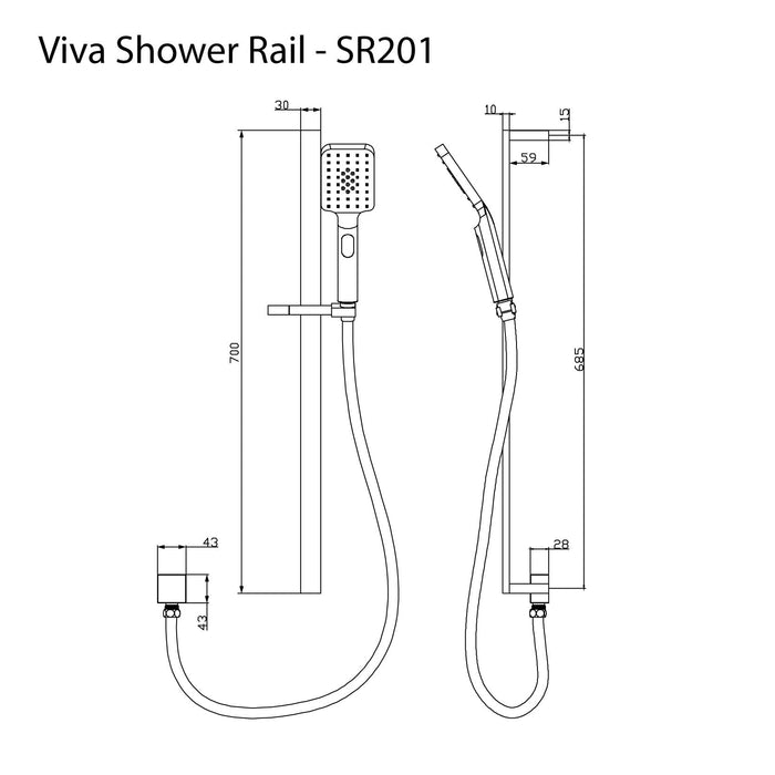 VIVA Square Shower Rail Chrome Showers Arova