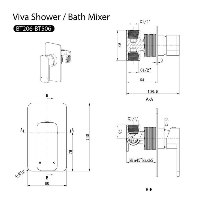 VIVA Shower / Bath Mixer Chrome Tapware Arova
